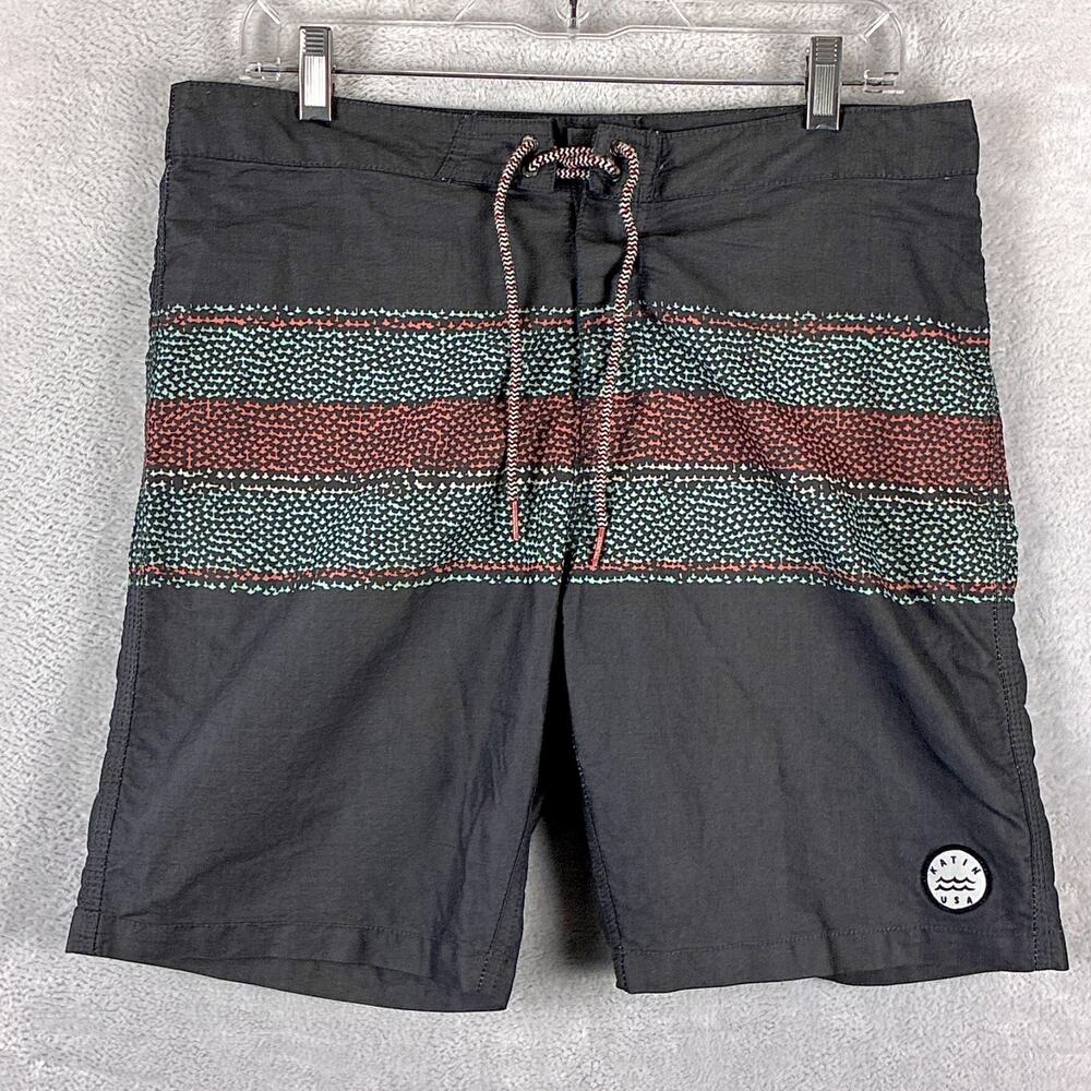 Katin Board Shorts Mens 33 Gray Blue Red Stripe Preppy Beach Surf Pool Huckberry